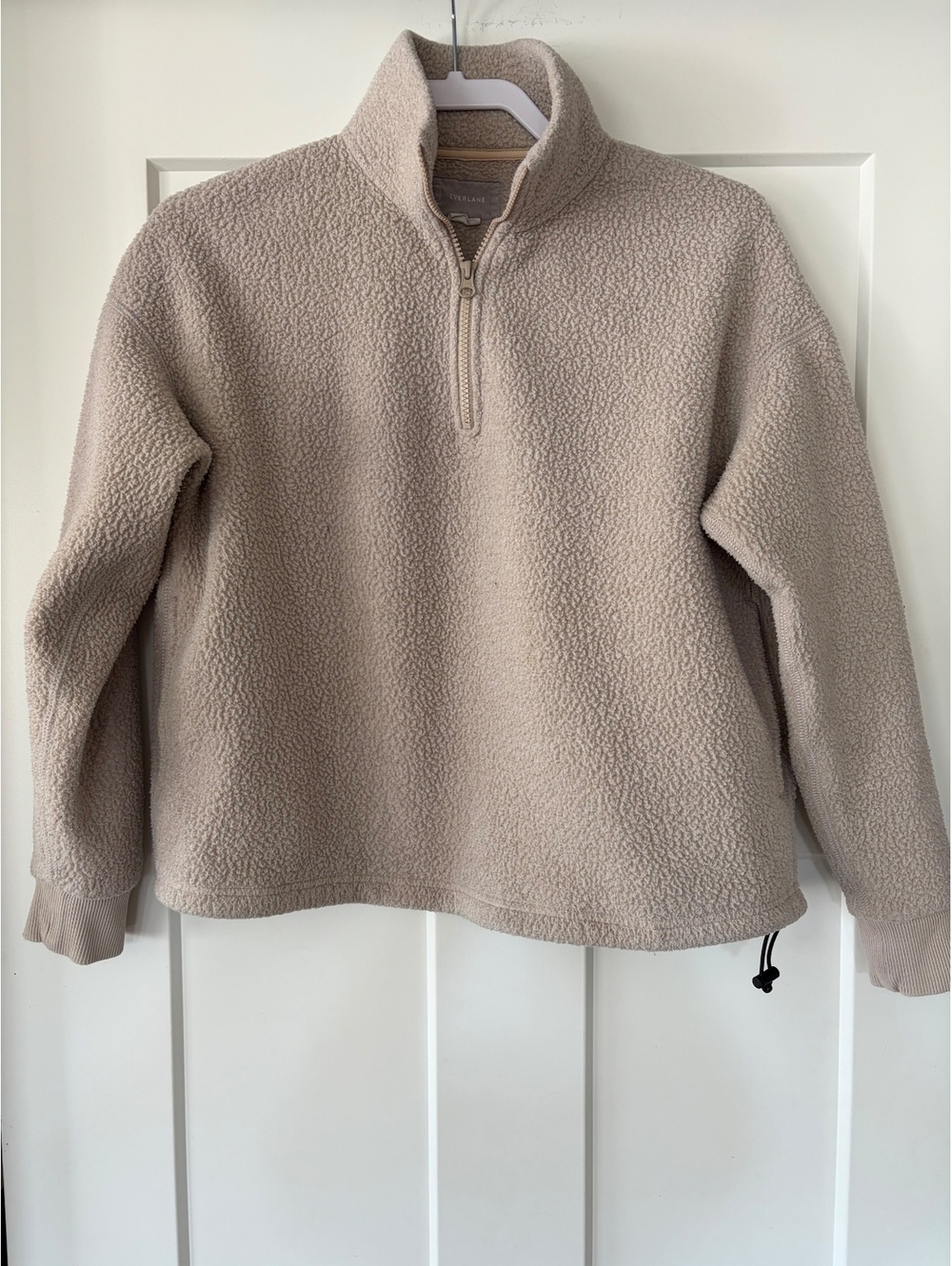 Everlane Teddy Quarter-Zip Fleece Pullover — Heathered Oat, Size M